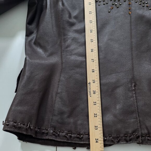 Danier Leather Jacket Women L Brown Studded Leaf Pockets Lined Boho Glitter Punk - Picture 7 of 16